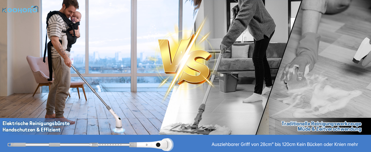 Електрична щітка для прибирання ванної кімнати, 7 в 1, з набором насадок, LED-дисплей, регульована ручка, IPX7, білий