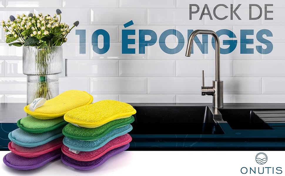 Onutis – набір з 10 мікрофібрових кухонних губок, багаторазові та екологічні губки для миття посуду, сертифікат OEKO-TEX
