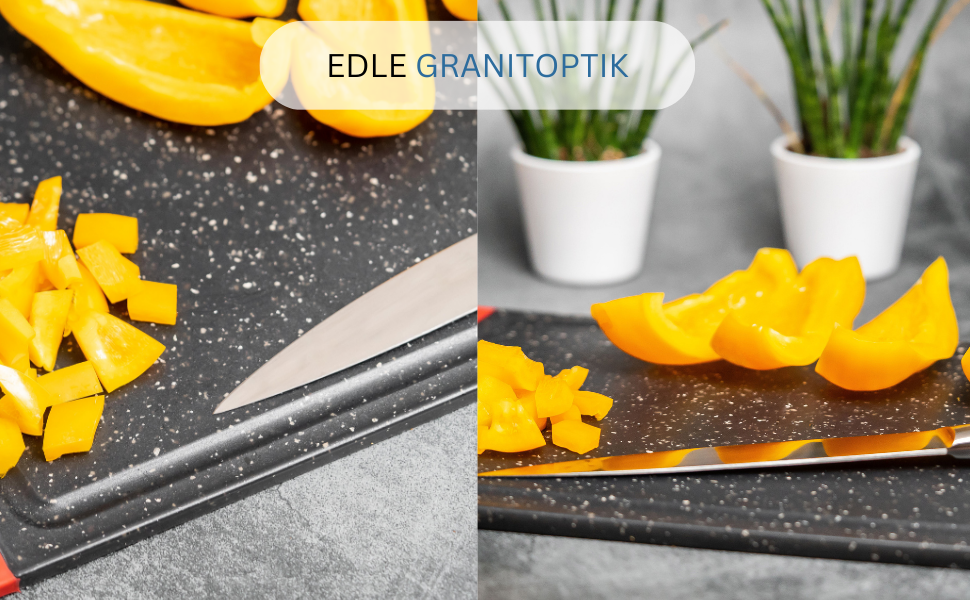 Дерев'яний обрізний дошка Westmark з жолобком для соку, антиковзаюча, з гранітною текстурою, 44,5 x 30 см, пластик, антрацит/червоний