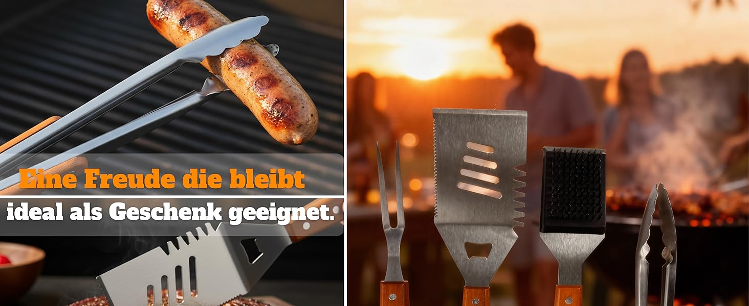 Набір для гриля для чоловіків: набір інструментів з нержавіючої сталі 3-в-1 (шпатель, щітка для чищення) – ідеальний подарунок для гриля, подарунки для гриля для чоловіків (без гриль-кейсу, без дерев'яного кейсу)