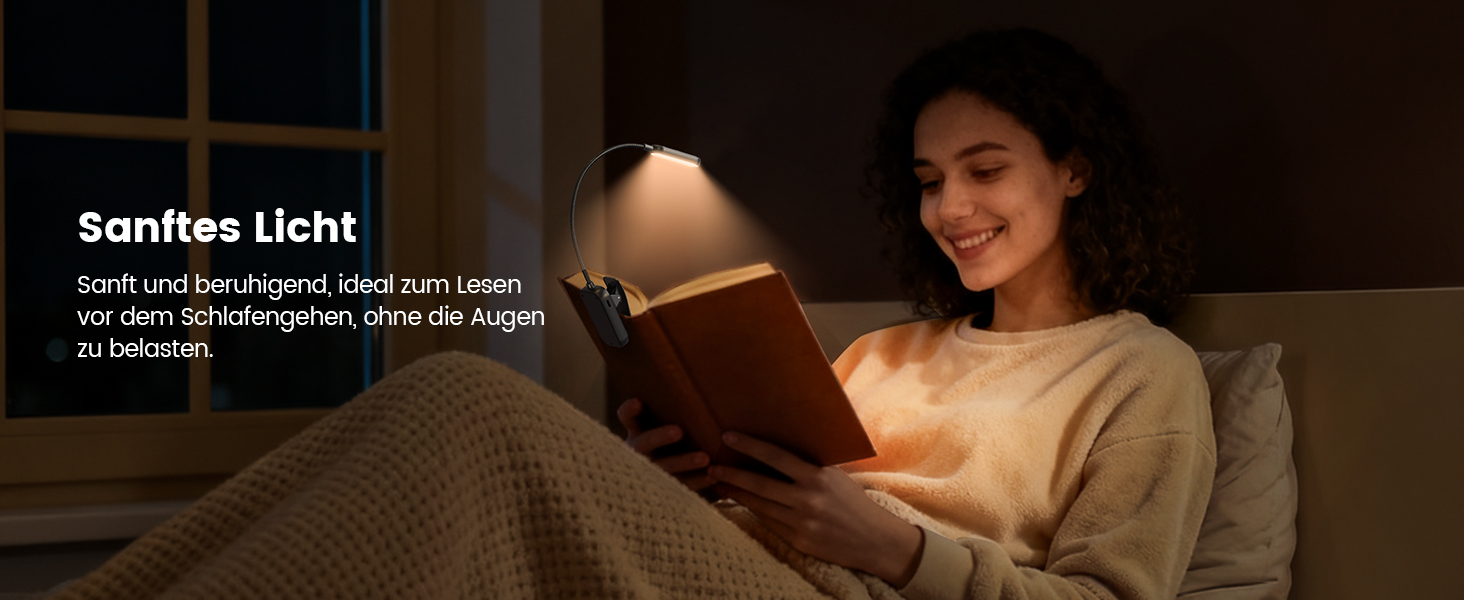 Світлодіодна лампа для читання Glocusent з кріпленням, 20 LED, USB, 5 режимів температури кольору, регулювання яскравості, гнучка на 360°, для читання в ліжку
