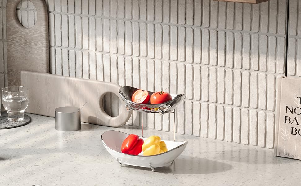 Набір підставок для фруктів та овочів Acliys, 3 яруси, кераміка, для кухні, сріблястий