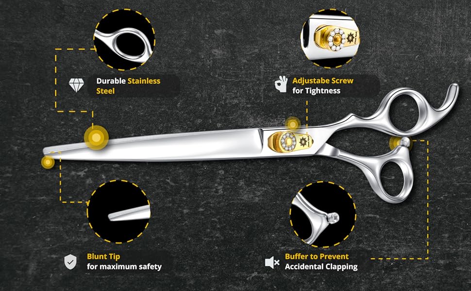 Професійна ножиця для грумінгу собак та котів Dream Reach 8 дюймів, 440C нержавіюча сталь, ергономічна ручка, регульований гвинт