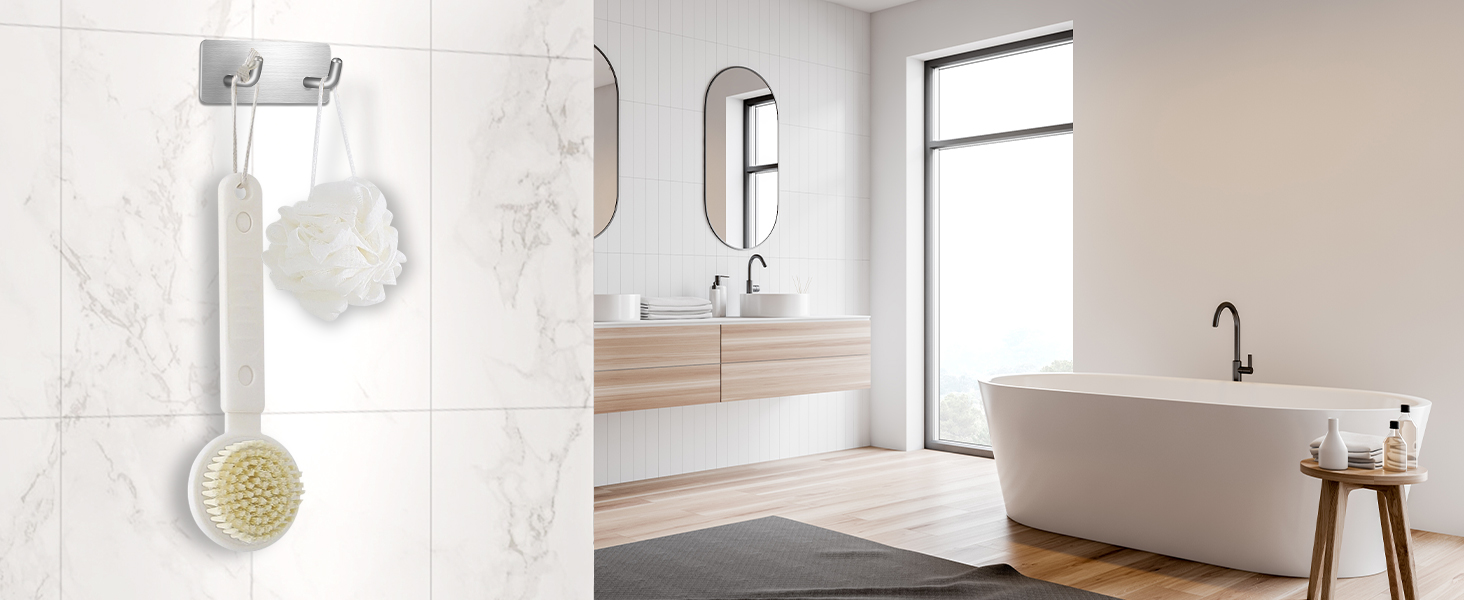 Набір гачків для рушників без свердління, 10 шт., самоклеючі гачки з нержавіючої сталі 304, надміцні клейкі гачки для великих предметів, гачки для стін без свердління для ванної, туалету та кухні, стійкі до корозії, гачки для рушників (подвійні *6)