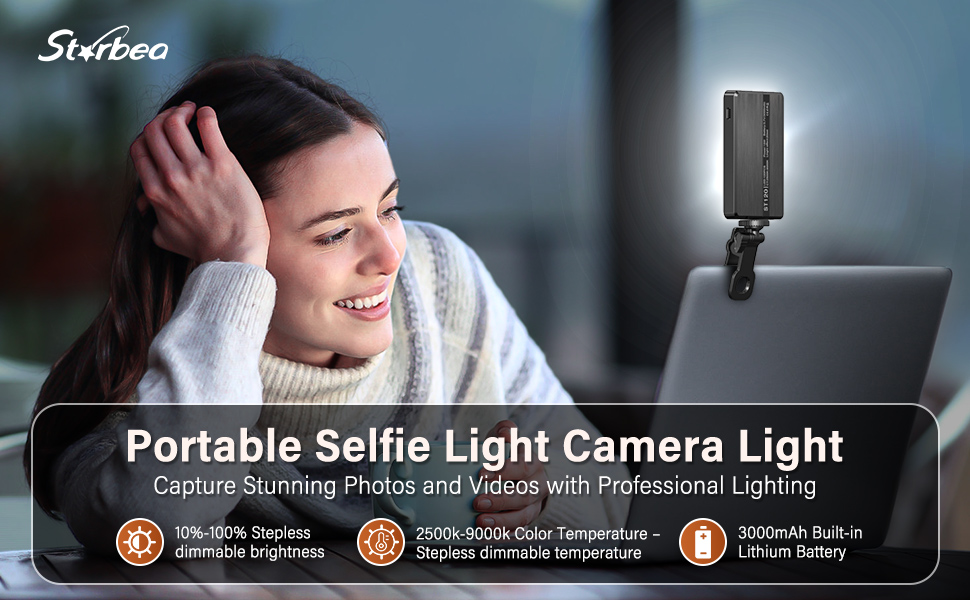 LED світло для селфі на телефон ST-120-CT: 120 світлодіодів, регулювання яскравості, 3000-9000K, акумулятор 3000mAh, CRI 95+, з тримачем та штативом для відеозйомки, блогінгу та конференцій