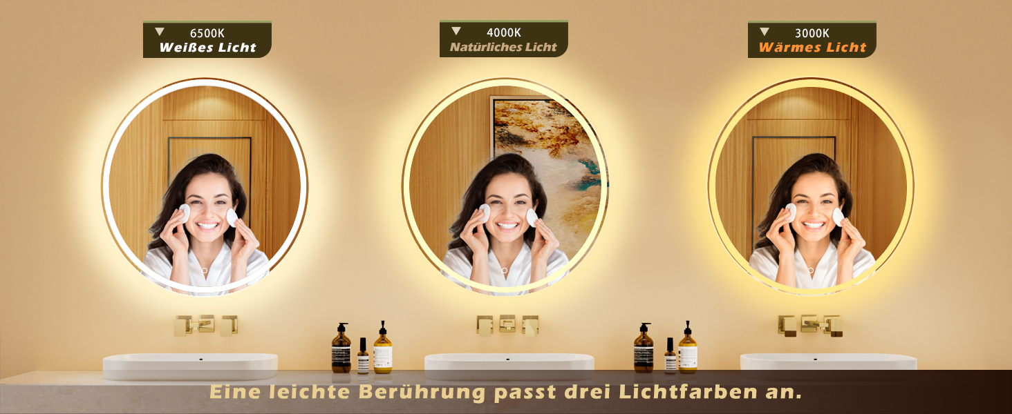 LED дзеркало для ванної кімнати KWW 80 см з регулюванням кольору, протитуманне, диммування, сенсорне керування, 80x80 см