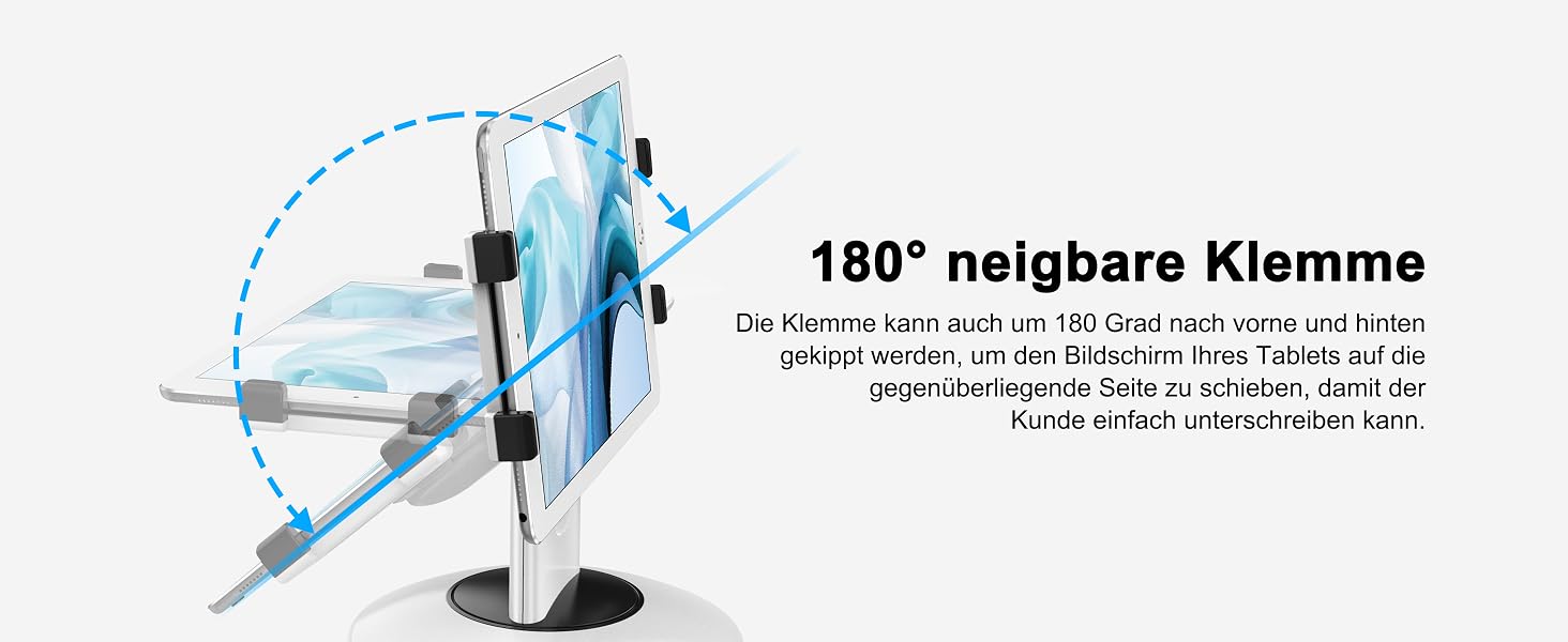 Тримач для планшета AboveTEK для iPad Pro, Air, Mini та POS-терміналів, підставка з двома затискачами та обертанням 360°, для столу та кухні, підходить для пристроїв від 6 до 13 дюймів (білий)