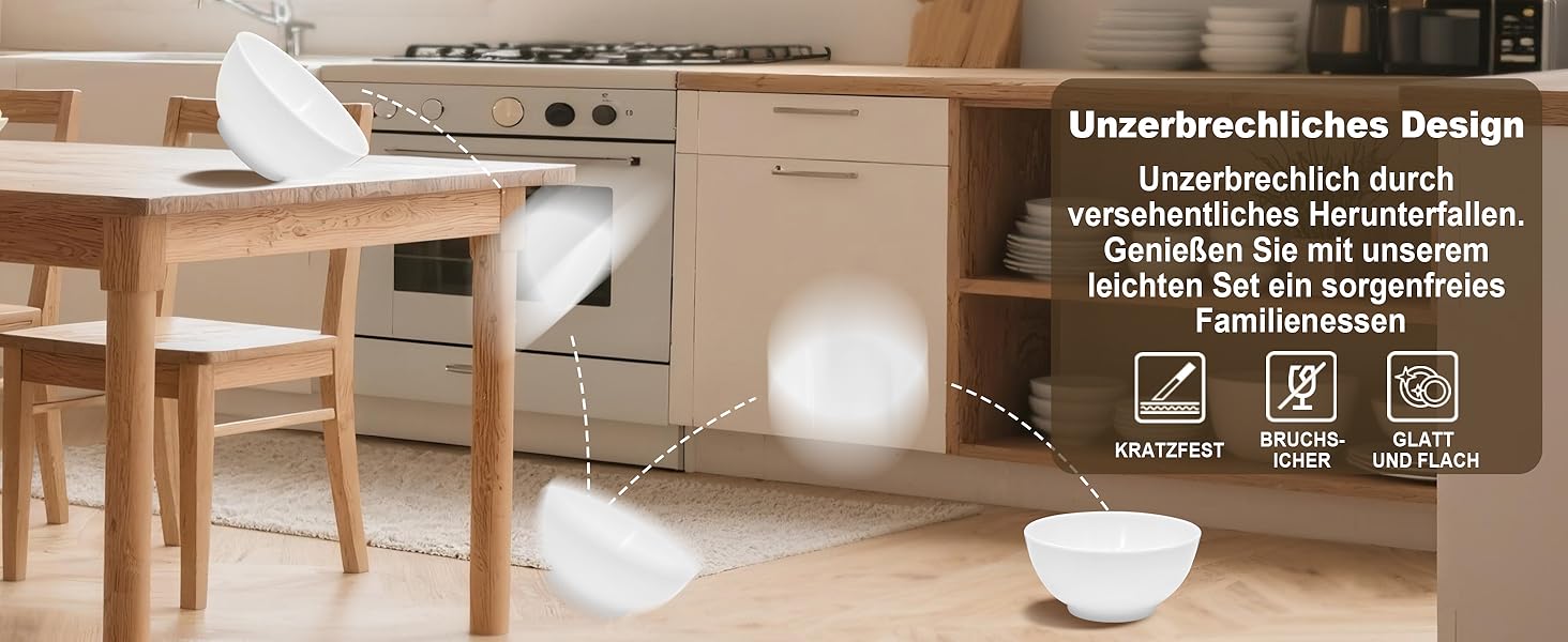 36-ти елементний набір посуду – міцний, легкий, з 26 oz мисками, десертними та обідніми тарілками, придатний для миття в посудомийній машині, багаторазовий, подарунок для дому, для щоденного використання, білий (6-дюймові миски, 6 наборів)