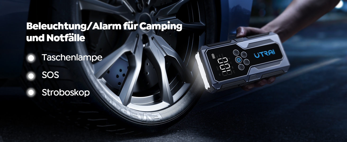 Powerbank Starthilfe UTRAI для автомобіля: 4500A, компресор 150PSI, швидка зарядка 18W, ліхтар, запуск двигуна до 8.5L бензину/6.5L дизеля