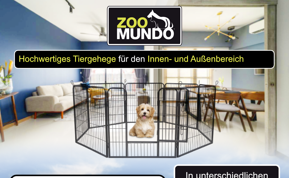 Zoomundo Забіг для цуценят 100см, XL: забіг для тварин, клітка, огорожа, загін для цуценят - Black Edition