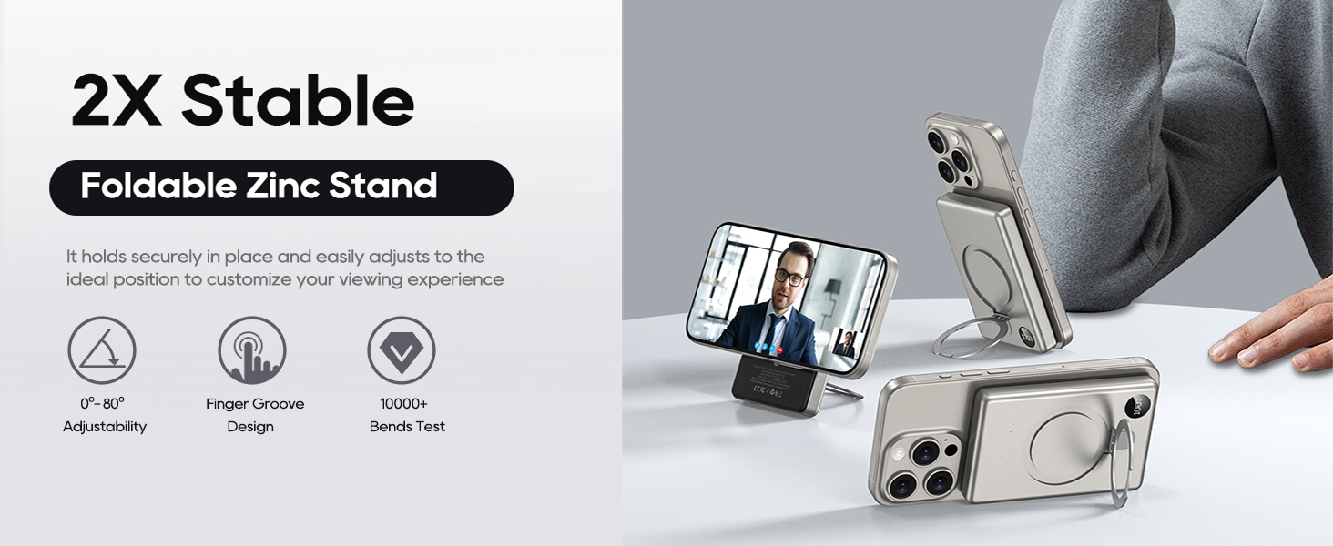 Powerbank MagSafe 10000mAh з PD 20W, бездротова зарядка, USB-C, LED-дисплей, для iPhone 17/16/15/14/13/12, серія Pro/Pro Max, Titanium Grey