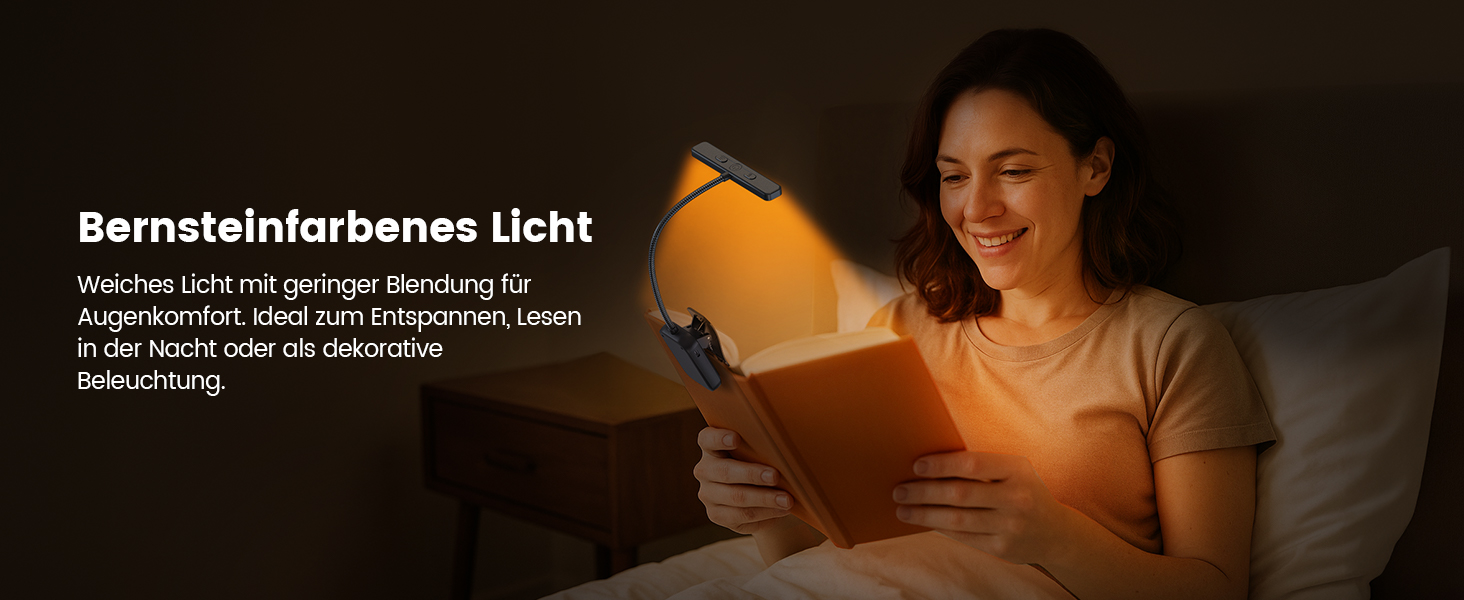 Світлодіодна лампа для читання Glocusent з кріпленням на книгу, 26 LED, 5 температур кольору, регулювання яскравості, USB-C, 360° гнучкість, чорний колір