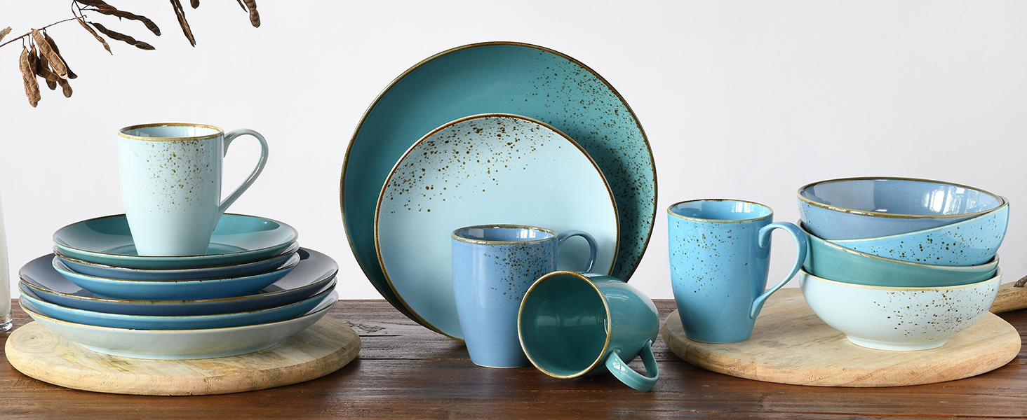 CreaTable Green Life: 16-частинний набір посуду з каменю, для дому та ресторану, сумісний з мийною машиною та мікрохвильовою піччю