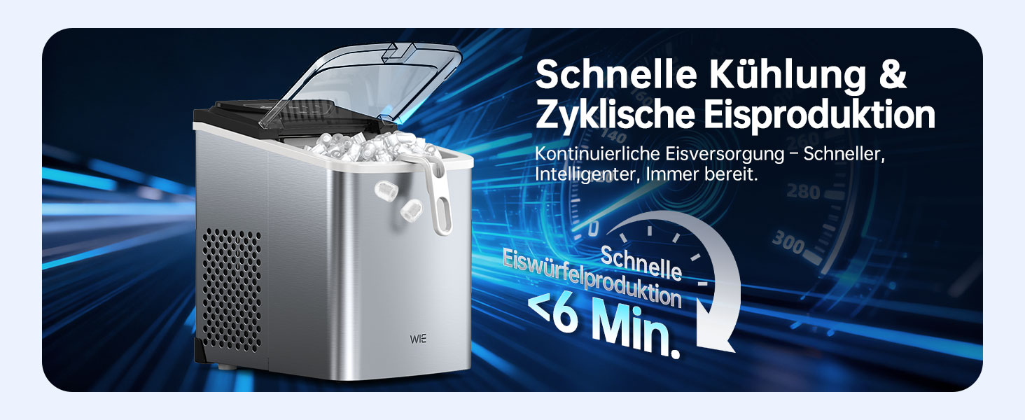 Машина для приготування льоду WIE 1.3L, 9 кубиків за 6 хвилин, тиха, самоочисна, для кухні, офісу, бару, вечірки (срібляста)