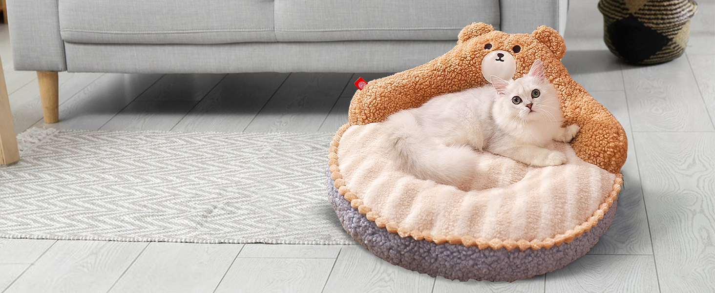 Galatea Cat Bed, Round Pet Bed for Cats and Puppies, Warm, Comfortable Pet Bed, Removable, Washable Cat Bed, Cat Sofa for Indoor and Outdoor Cats (Brown)