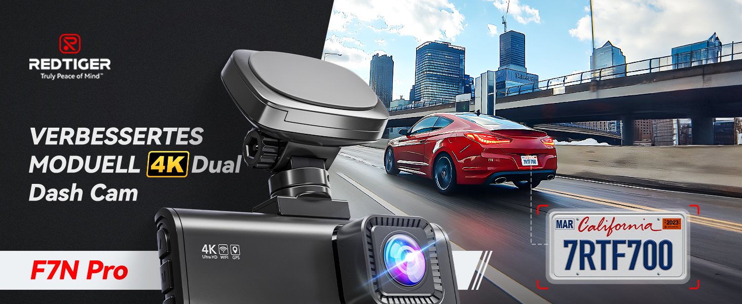 Відеореєстратор REDTIGER F7N Pro 4K, Dual (перед + зад), STARVIS, 64GB, WiFi, GPS, IPS 3.18