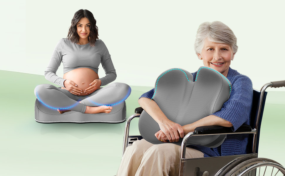 Подушка для сидіння з піни з пам'яті для куприкового болю, ергономічна подушка Coccyx для офісу, дому, авто та інвалідного візка, антиковзаюча основа (Сіра)