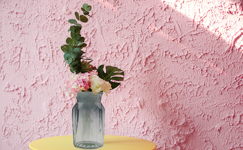 Скляна ваза OFFIDIX з градієнтом кольорів, багатоколірна, геометричний дизайн, для квітів, декору, весіль, свят, офісу або дому (прозора сіра)