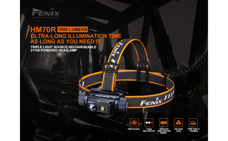 FENIX Hm70r Rechargeable 21700 Powered Headlamp with Neutral White and Red LEDs