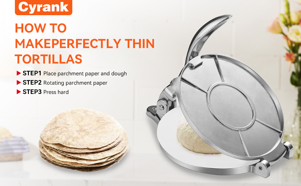 Пресс для тортилій Cyrank, ручний ротатор для роти, прес для тако, квесаділи, з алюмінієвого сплаву (16 см, срібний)