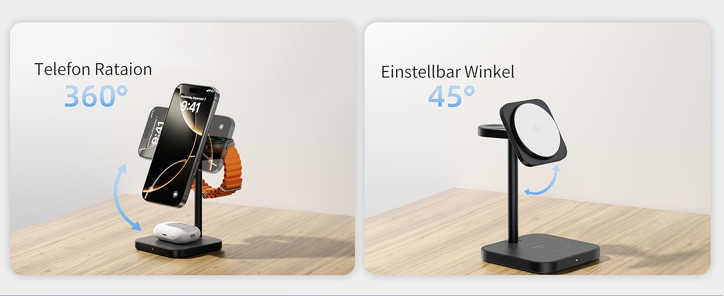 Станція зарядки LULULOOK Qi2 MagSafe 3-в-1 з алюмінію для Apple Watch та iPhone, 15W швидка зарядка для iPhone 17 Pro Max/17 Pro/17 Air/17, 5W для Apple Watch Ultra, AirPods, Титан (Чорний)