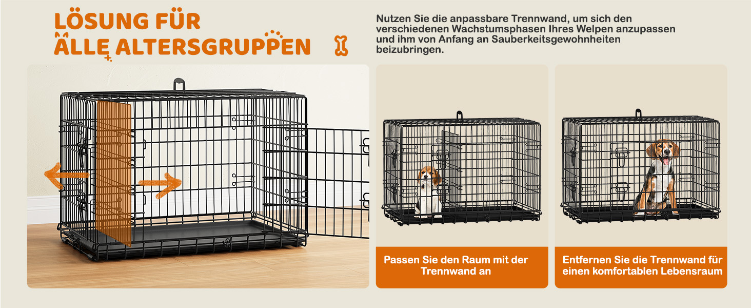 Клітка для собак Yaheetech 90x56x63 см, розкладний вольєр з перегородкою, 2 двері, висувна піддон, чорна, для дому та транспортування