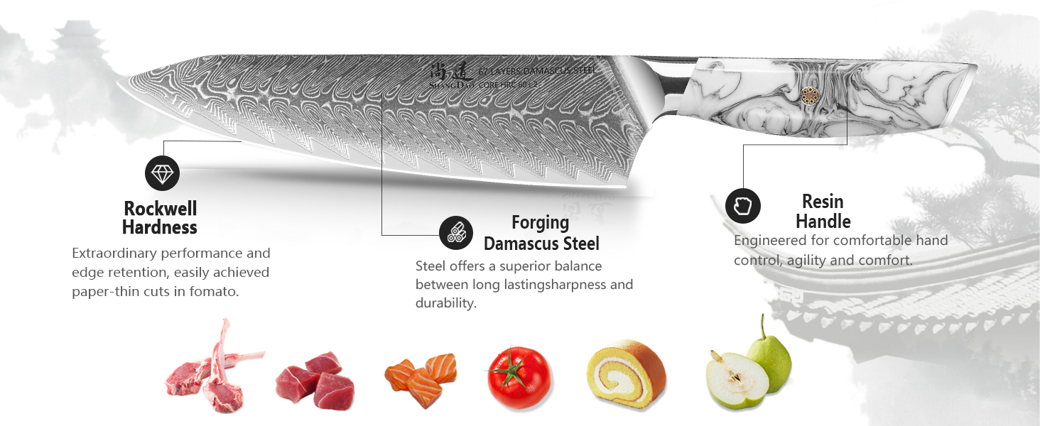 Японський ніж SHANGDAO Kiritsuke 20 см, 67 шарів сталі, ніж шеф-кухаря для кухні, суші