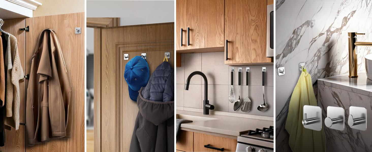 Набір гачків для рушників 4smile, 6 шт., сріблясті - без свердління, з нержавіючої сталі, для ванної кімнати