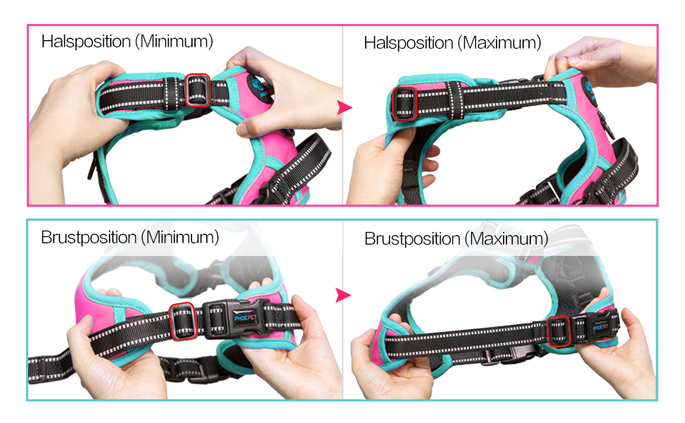 Шлейка для собак PHOEPET Anti-Zug з відбиваючими елементами, регульована, для цуценят та собак різних розмірів (блакитна основа та рожеві ремінці) - розмір S, рожева