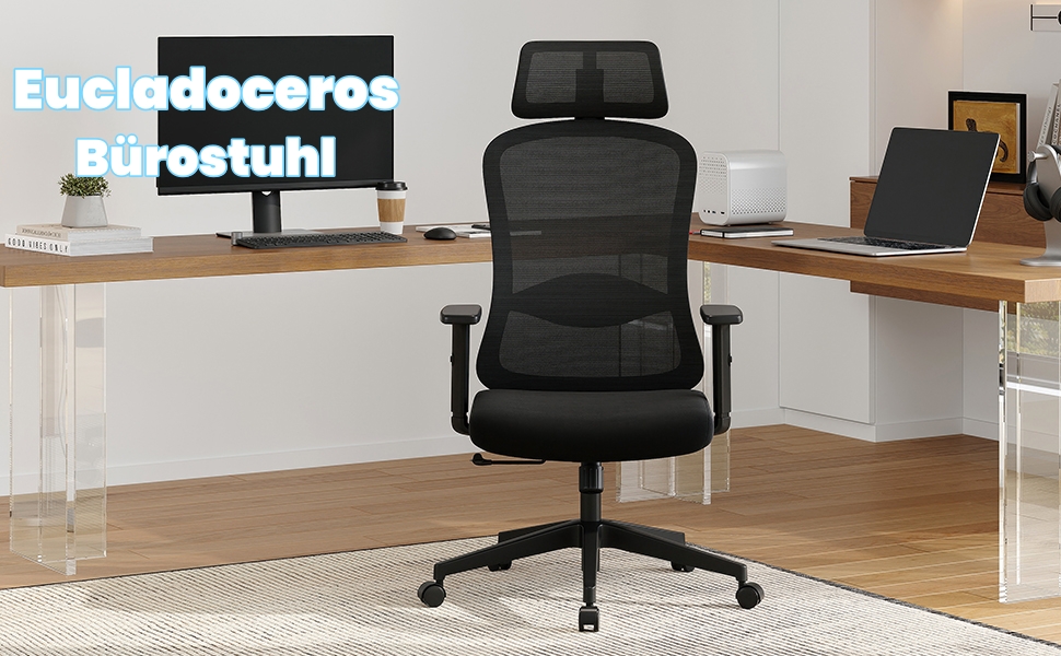 Ергономічне крісло для офісу, обертовий офісний стілець з подушкою для попереку, регульовані підголівник та підлокітники, крісло для керівника до 150 кг (Чорний)