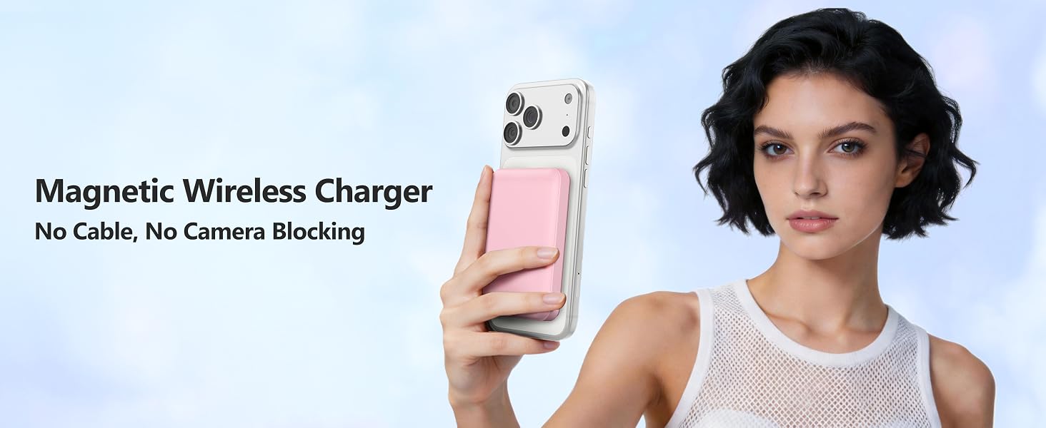 Бездротовий Power Bank AOGUERBE MagSafe 10000mAh, швидка зарядка 22.5W, USB-C, для iPhone 17/16/15/14/13/12 Pro Max, Рожевий