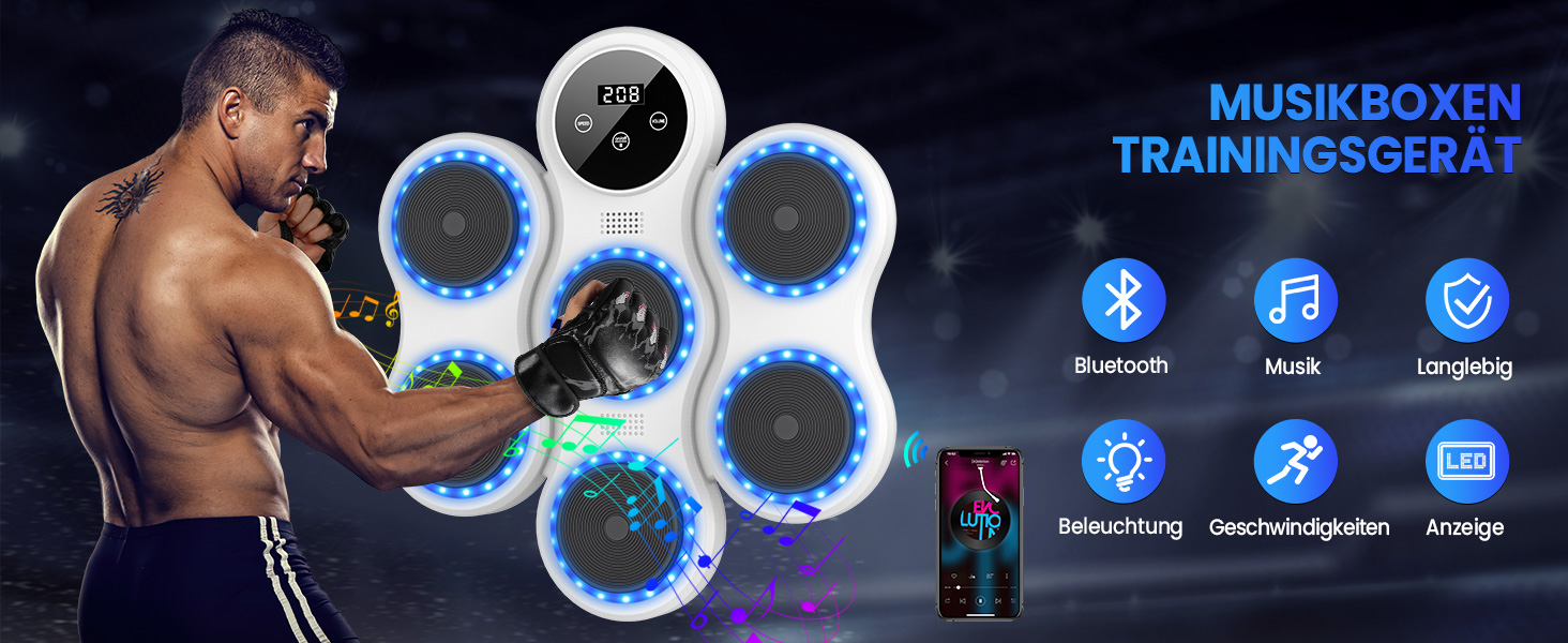 Музична боксерська машина IERAKOR з LED-підсвіткою, Bluetooth, 9 режимів швидкості та підрахунку ударів для дорослих та дітей