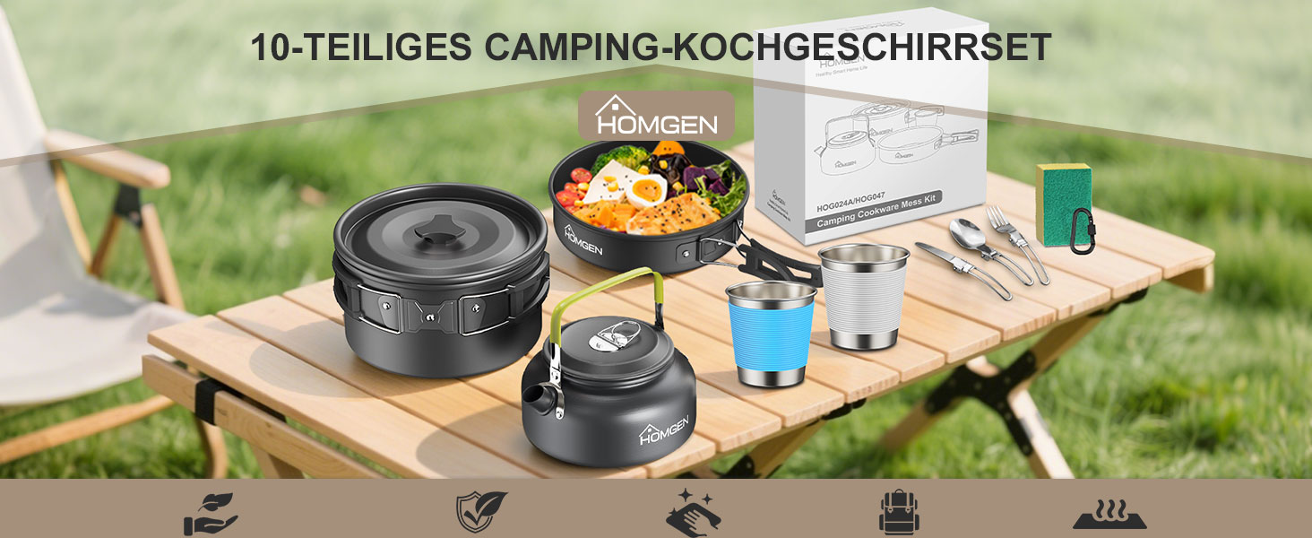 Набір посуду для кемпінгу HOMGEN: каструлі та сковорідки з алюмінію, легкий набір для 2-3 особи