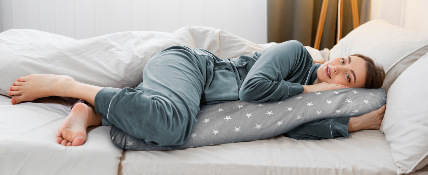 Подушка для вагітних Amilian Stillkissen XXL з зірками (сіра) - подушка для сну на боці та годування