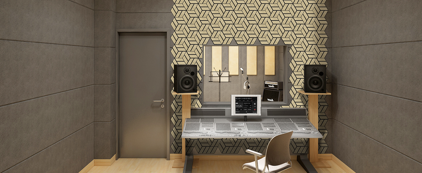 Акустичні настінні панелі JAMELO з шпоном горіха, самоклейні 3D гексагональні панелі для стін та стелі, 30x15x1.2 см, 10 шт, колір горіх