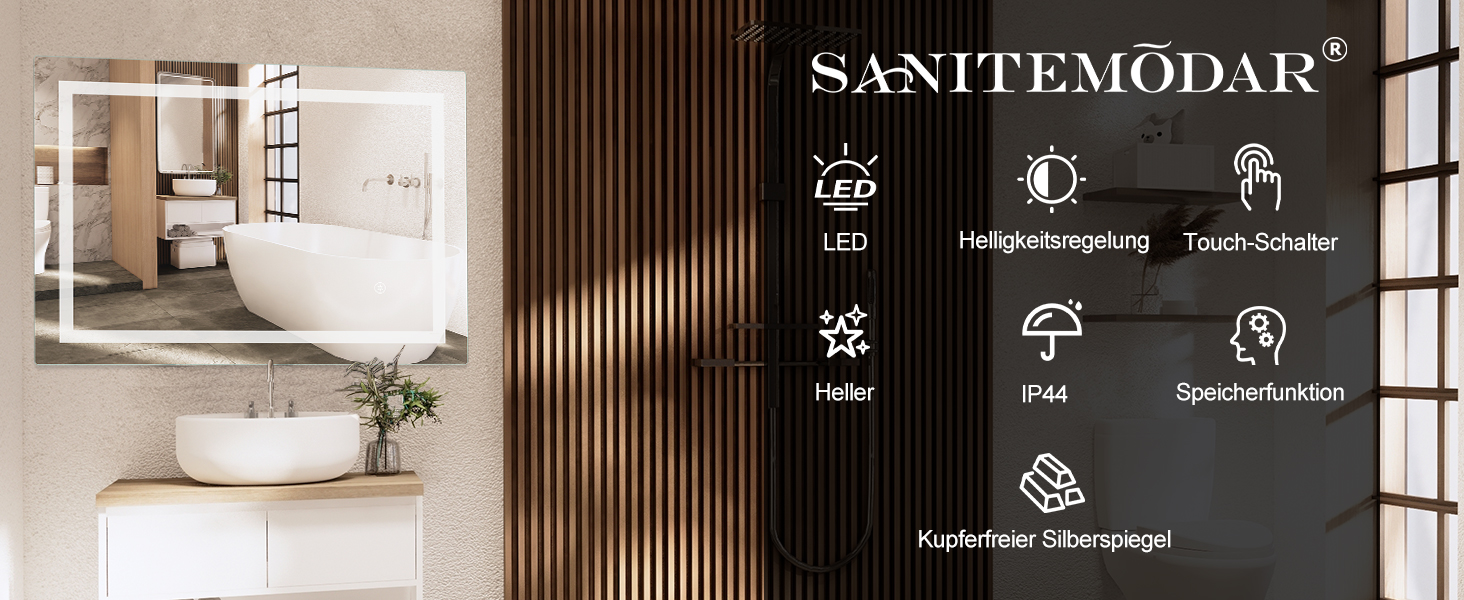 Дзеркало для ванної кімнати Sanitemodar LED 50x70 см з підсвічуванням, антизапар, сенсорне керування