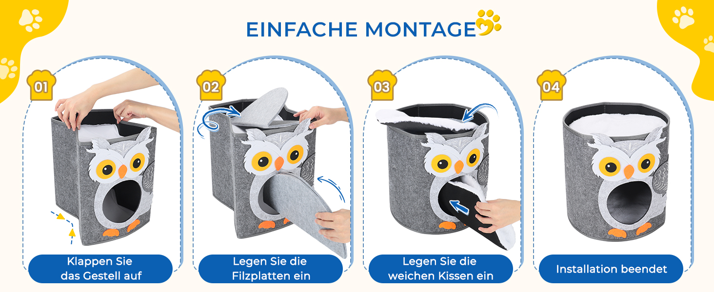 Кігтеточка-будиночок для котів Dripex з 2 поверхів, з фетру, з подушкою, 30x35x35 см (Сова)