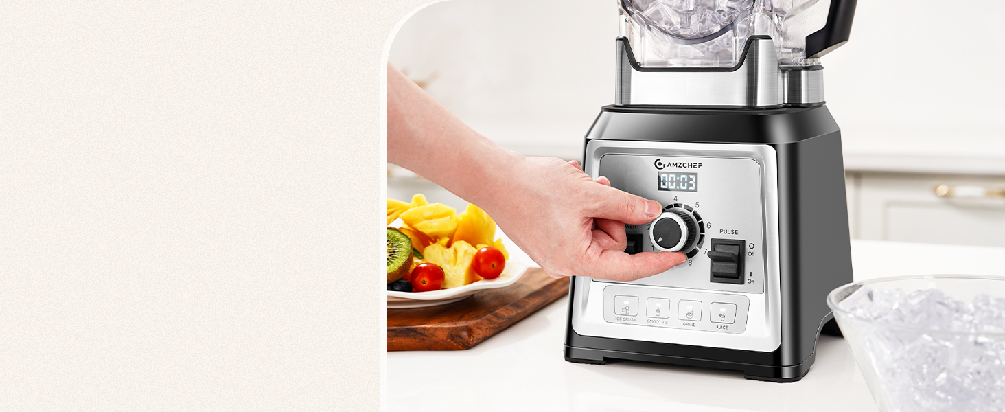 AMZCHEF 2000W Stand Mixer - 2L High-Power Blender with 8 Speeds & 4 Pre-Programs (Crushed Ice, Smoothies, Meat Mixing) - BPA-Free Black