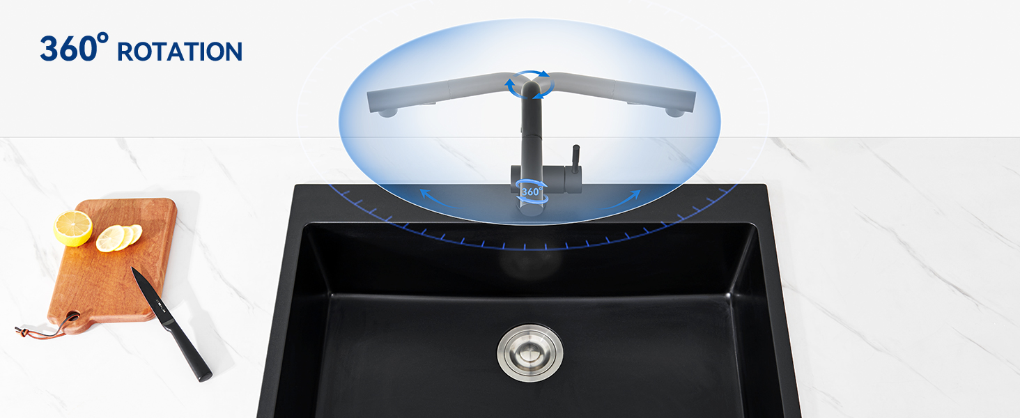 Кран кухонний CECIPA Hochdruck, висувна насадка, двосторонній струмінь, поворотний 360°, з нержавіючої сталі, чорний матовий, ×207B L-подібний, ×2