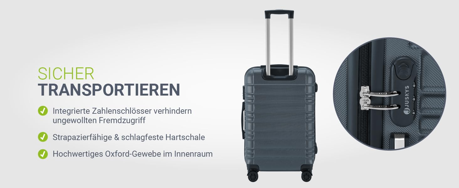 Набір валіз Juskys® Hartschale 4 шт. - з кодовим замком, тихі колеса 360°, телескопічна ручка, легкий, колір антрацит