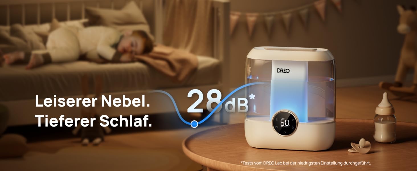 Розумний ультразвуковий зволожувач повітря DREO для спальні та великих приміщень, 6Л, верхній залив, холодний туман, до 60 год роботи, з нічним світлом, білий