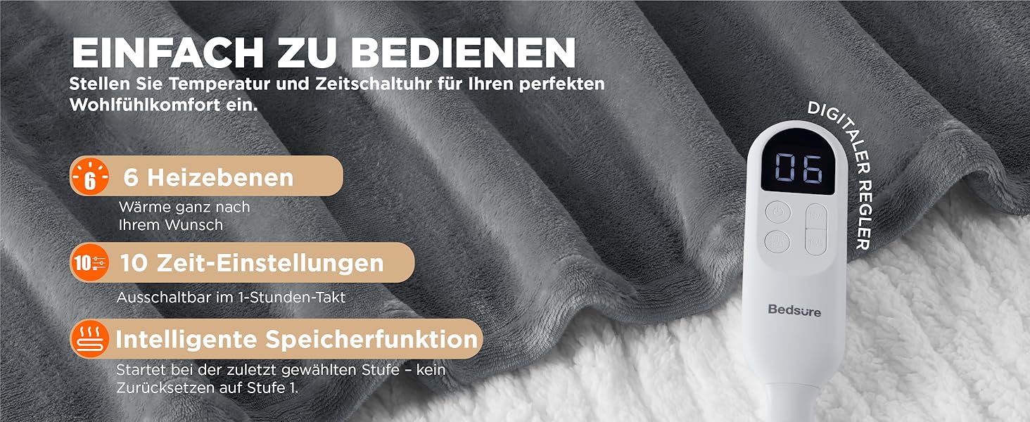 Електрична ковдра BEDSURE з автоматичним вимкненням, 130x180 см, сіра - тепла подарунок для мами на Різдво
