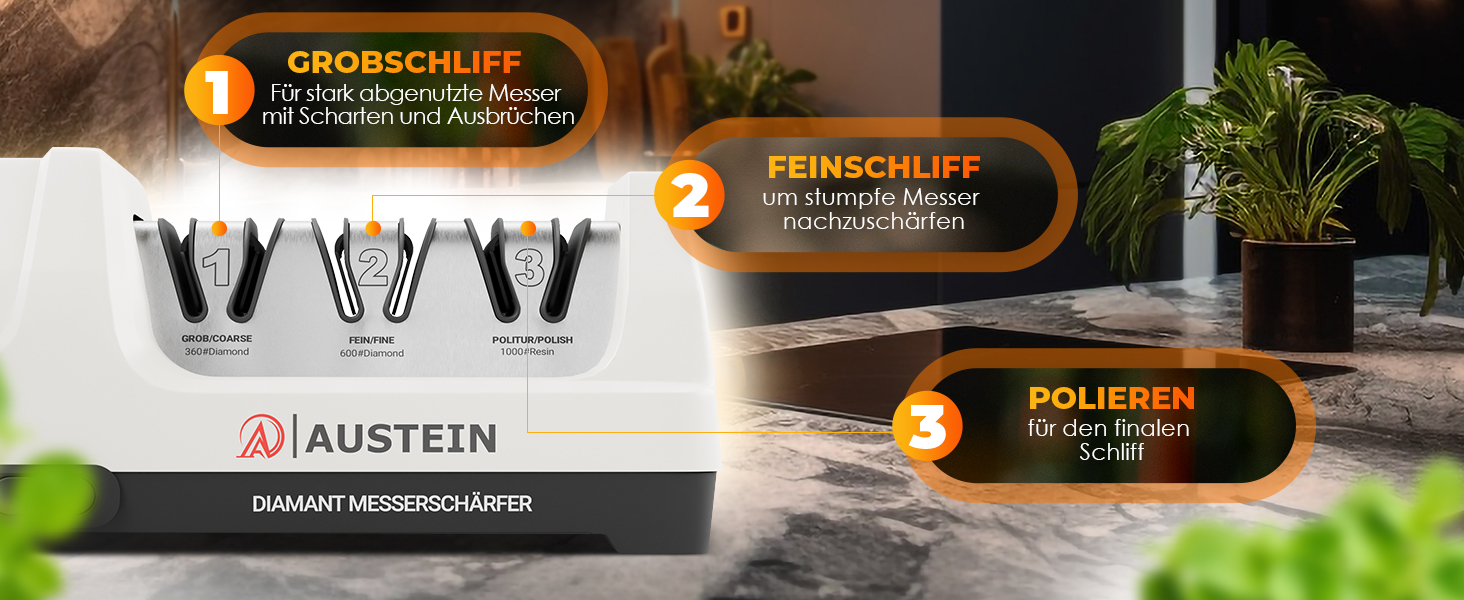 Електричний точило для ножів AUSTEIN® Diamant TG2202 - 3 фази, 20 градусів, з магнітним збором стружки