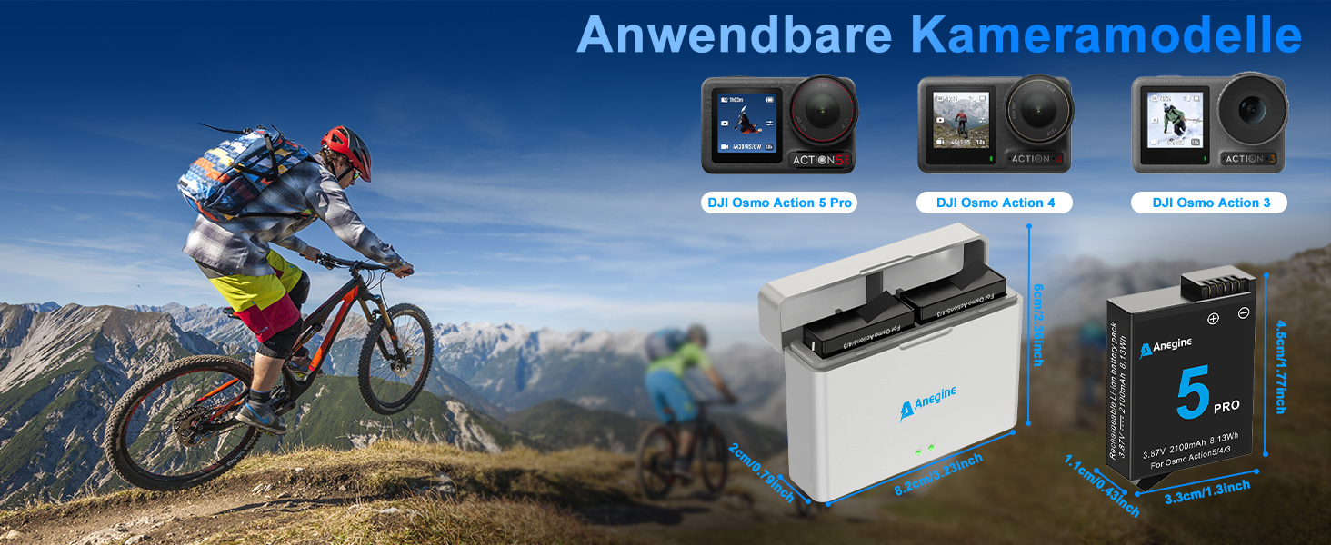 Набір акумуляторів Anegine для DJI Osmo Action 5 Pro 4 3 з зарядним пристроєм USB LED (2 шт.)