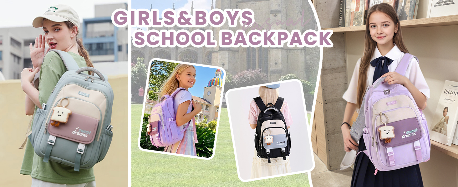 Шкільний рюкзак для дівчаток 2-10 класів, 32L, легкий дитячий рюкзак | Дихаюча спинка | М'які лямки | Брест-стрічка, ранці для школи, рюкзак для підлітків 8+ років, фіолетовий