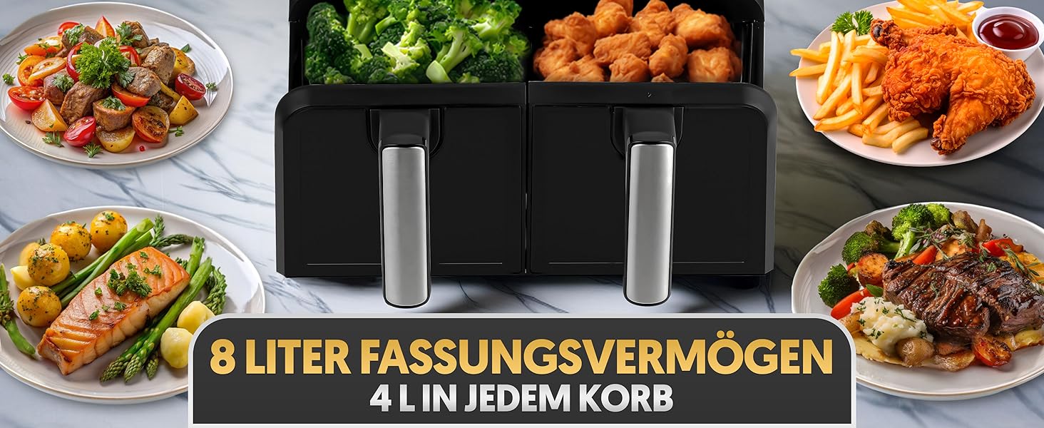 Фритюрниця повітряна La Moustache DuoFry XXL, 8л, 2 відсіки, 1700W, 6 функцій, з E-book рецептів