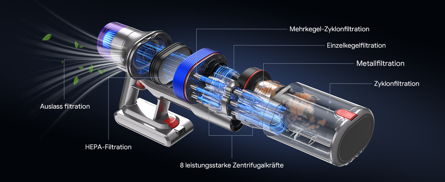 Бездротовий пилосос REBANIC S18 Max з дисплеєм, 600 Вт, 75 хвилин роботи, 58000 Па, об'єм контейнера 2 л, для твердих підлог, килимів, шерсті тварин, блакитний