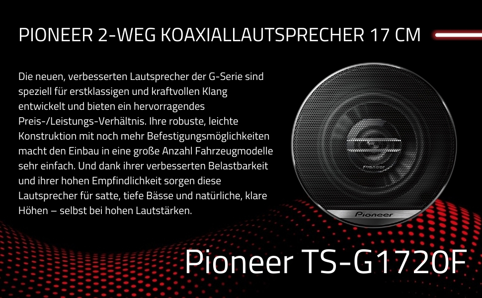 Автомобільні коаксіальні динаміки Pioneer TS-G1720F 17 см, 2-смугові, 300 Вт, 40 Вт RMS, з ґратами, потужний звук, високий ККД