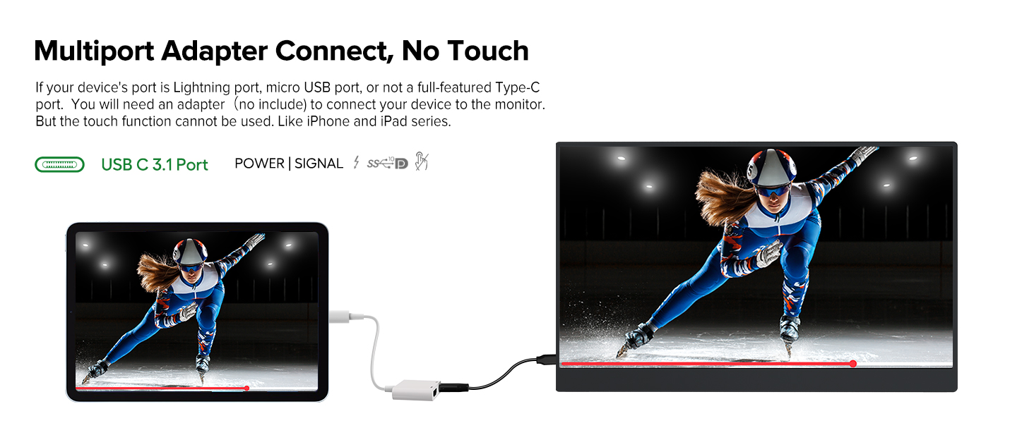 UPERFECT Портативний монітор з сенсорним екраном 15.6' FHD, 125% sRGB, матове покриття, 2000:1 контрастність, VESA, Dual USB-C, для ноутбука/телефону/ігрової консолі