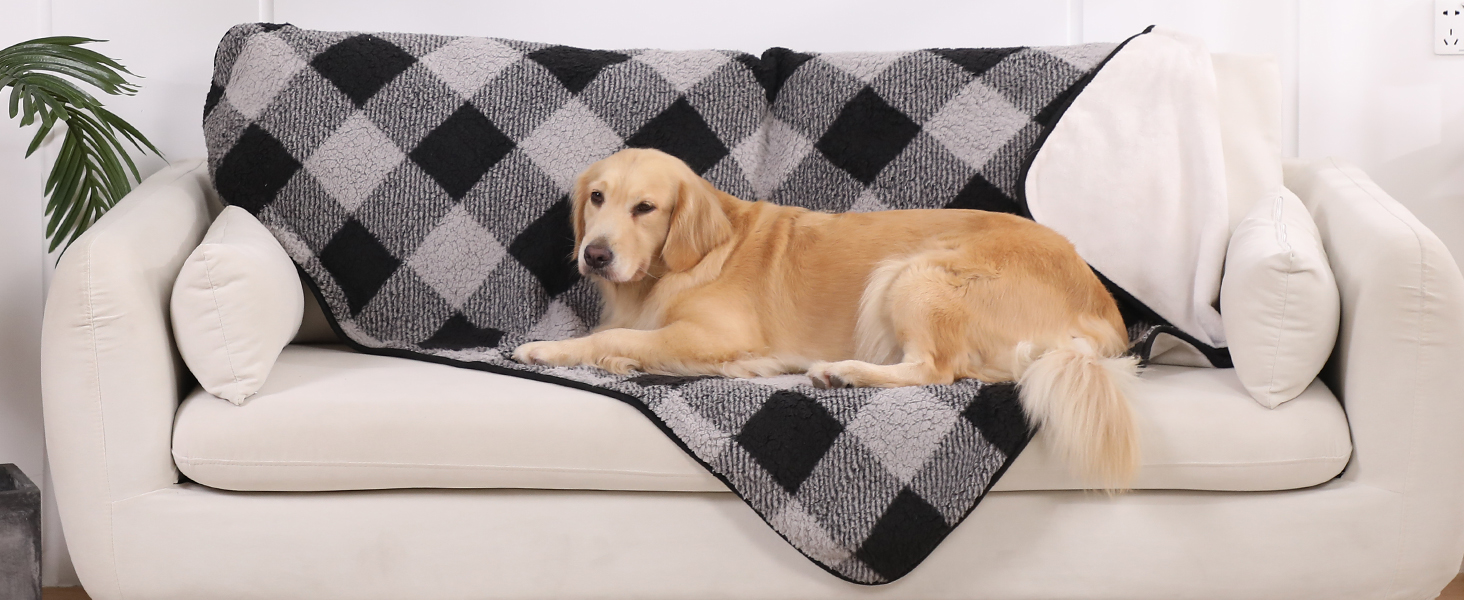 Водонепроникний килимок для собак, 152x127 см, фланель та шерпа, для середніх та великих собак, чорний в клітинку